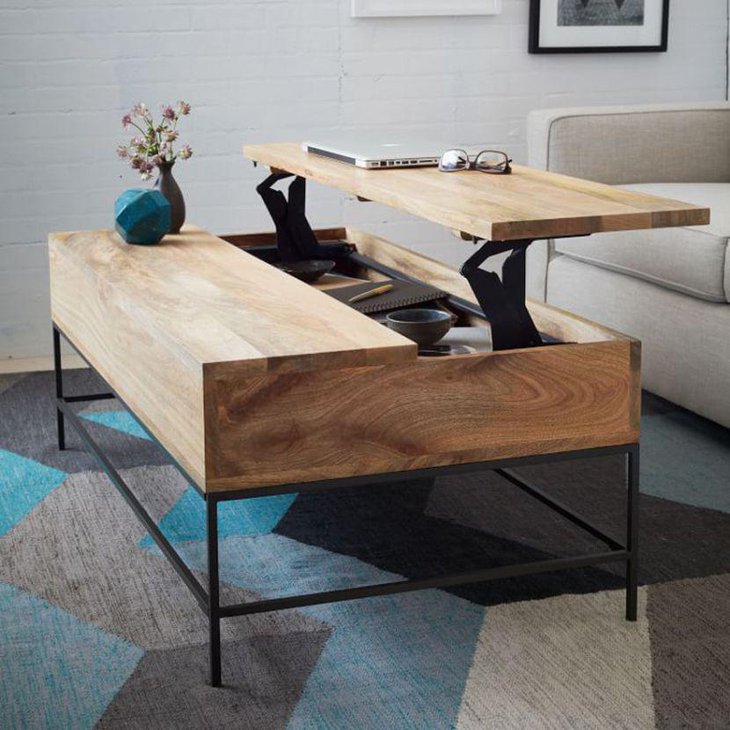 Multifunctional lift top coffee table with rustic look