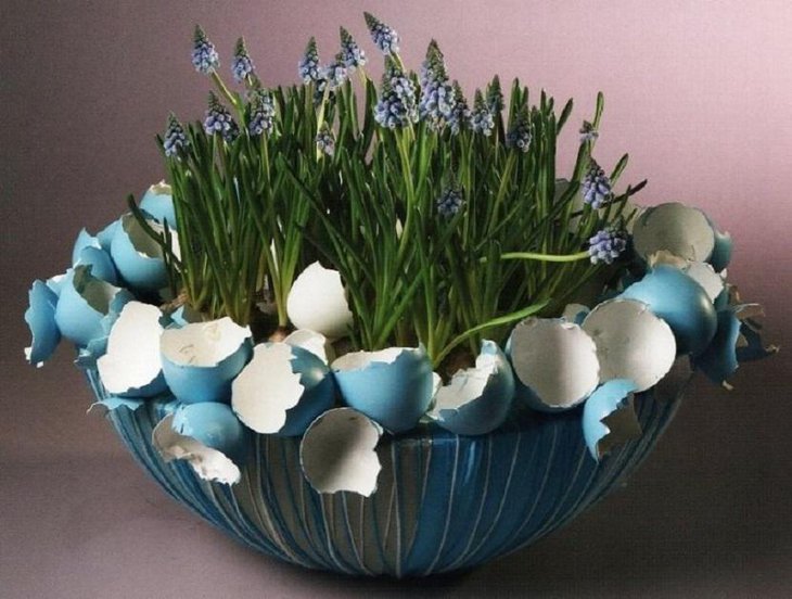 Natural Easter Table Centerpiece with Blue Eggs