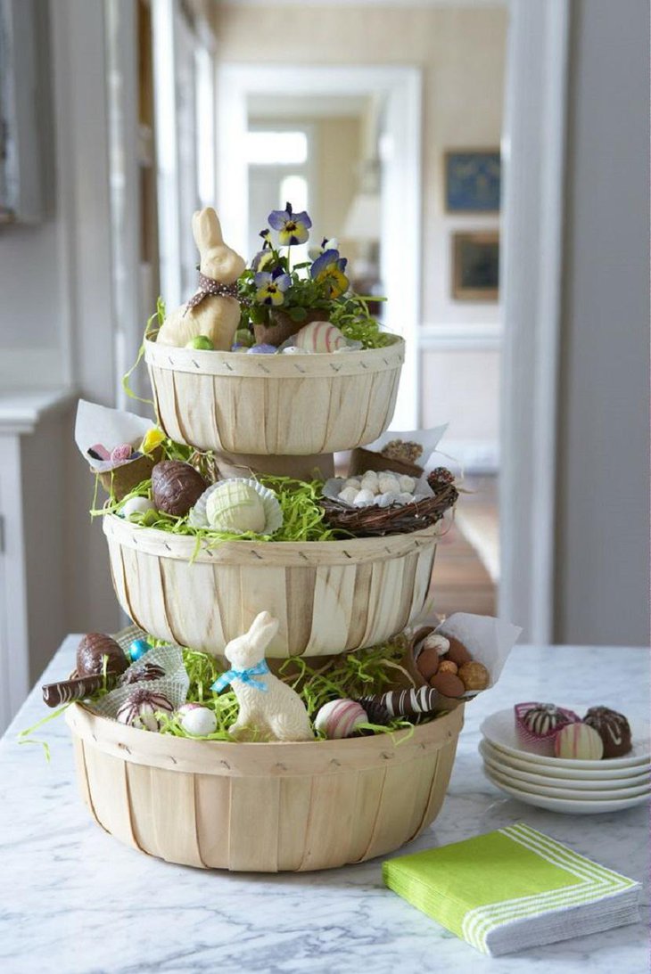 Natural Easter Table Centerpiece with Multiple Baskets