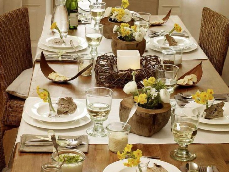 Natural Nest and Flowers Easter Table Settings