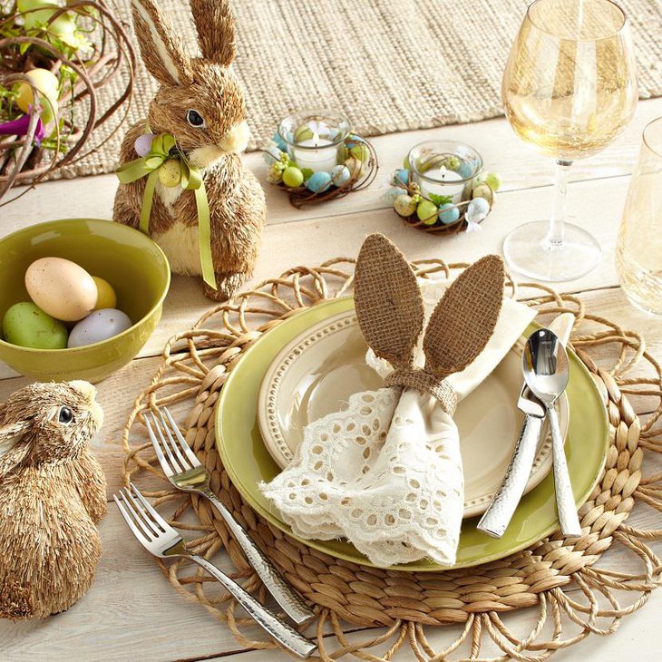 Natural Wooden Bunny Easter Table Settings