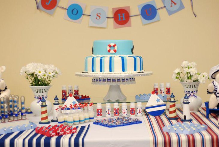 Nautical birthday table decor for boys