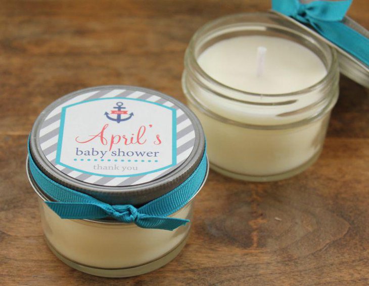 Nautical themed candle baby shower favors