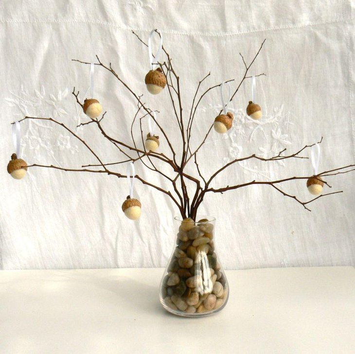 Needle Felted Acorns Snow Table Centerpiece