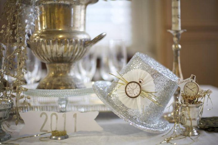 New years eve dinner table decor with silver accessories