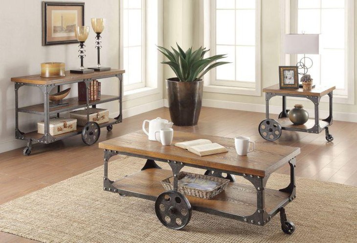 Norland rustic coffee table with wheels