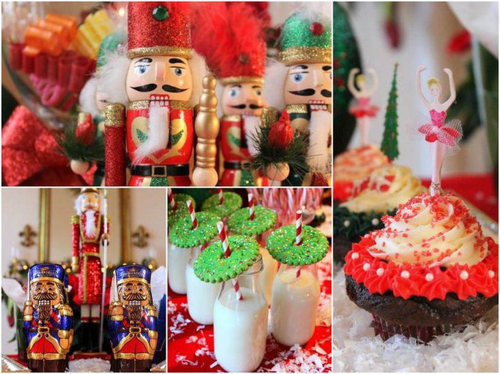 Nutcracker themed Christmas dessert table decor for kids