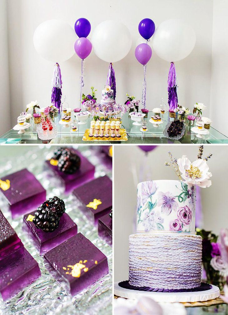 Omber purple and white accented wedding candy table