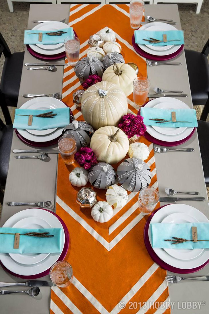 Orange Colored Table Runner for Thanksgiving