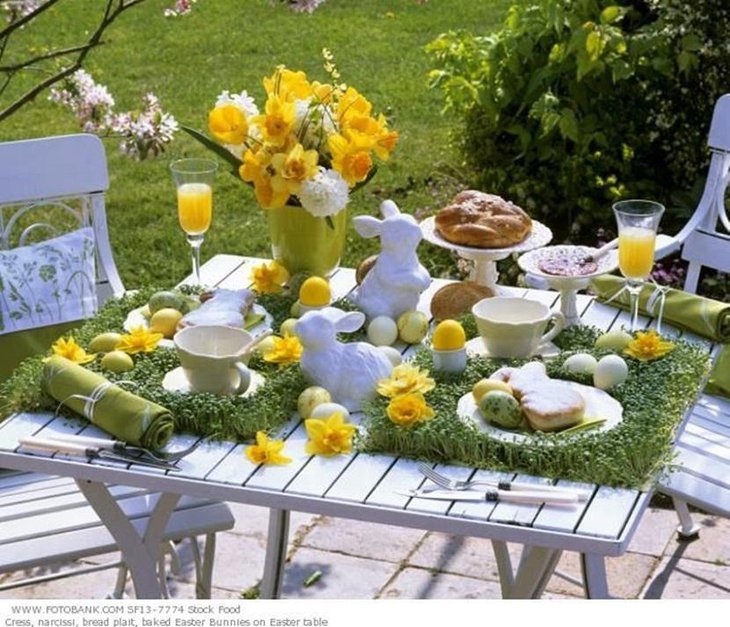 Outdoor Bunny and Grass Easter Table Settings