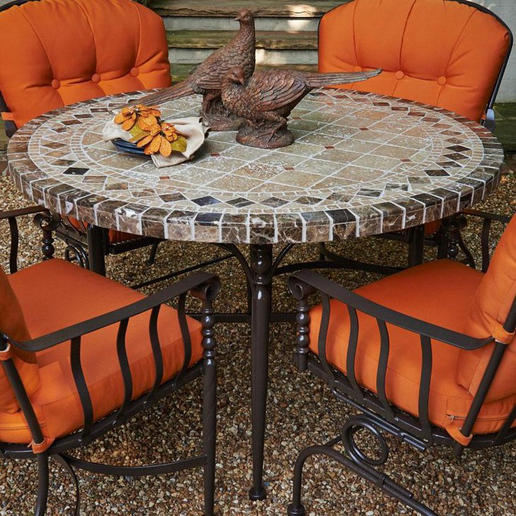Outdoor Round Dining Table with Wrought Iron Stand