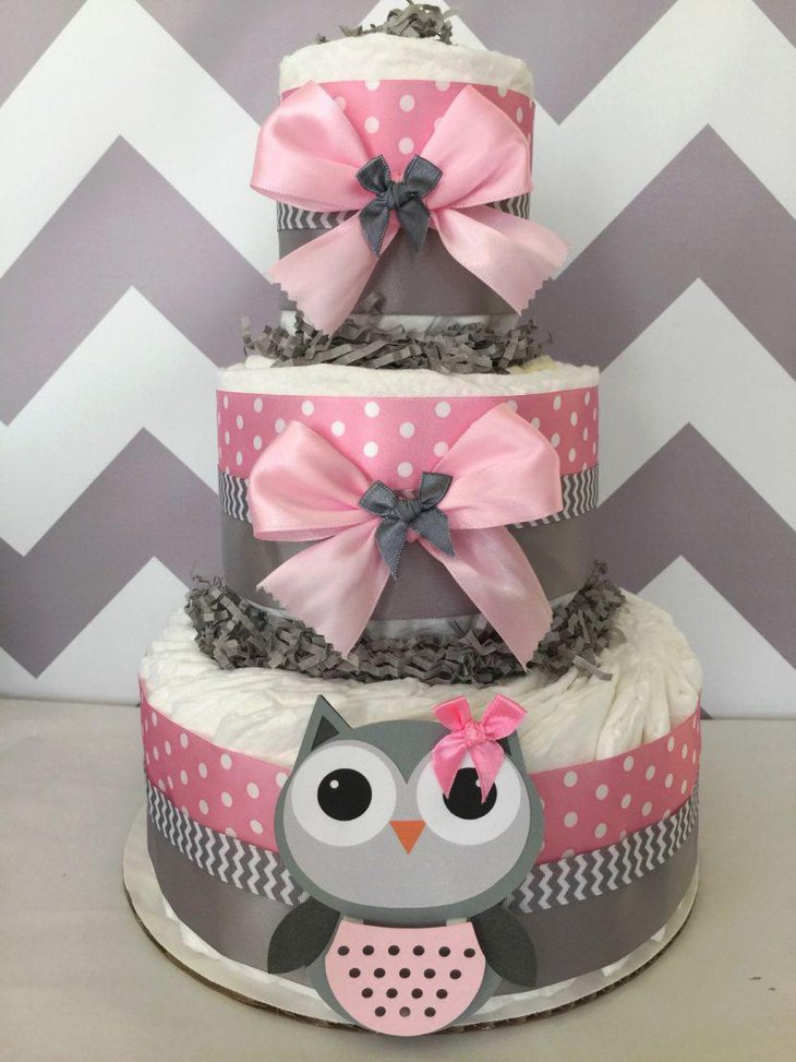 Owl diaper cake centerpiece