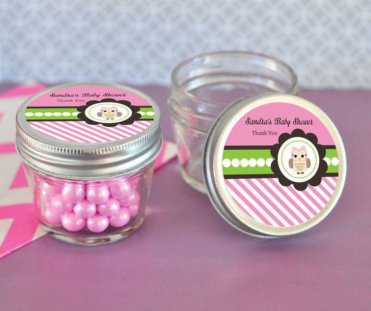Owl themed candy jar baby shower favors