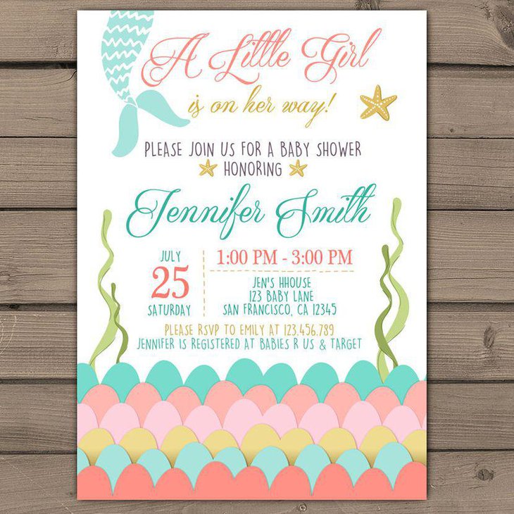 Pastel mermaid baby shower invitation