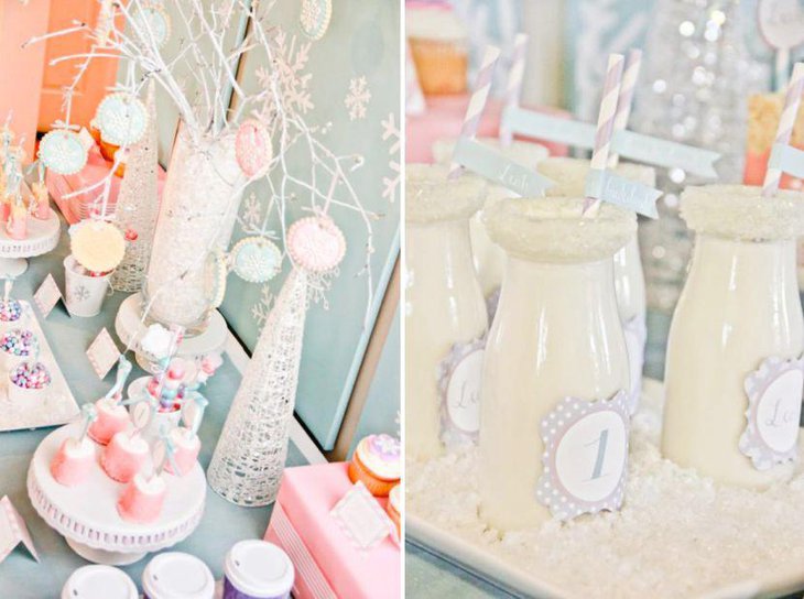 Pastel themed winter wonderland dessert table