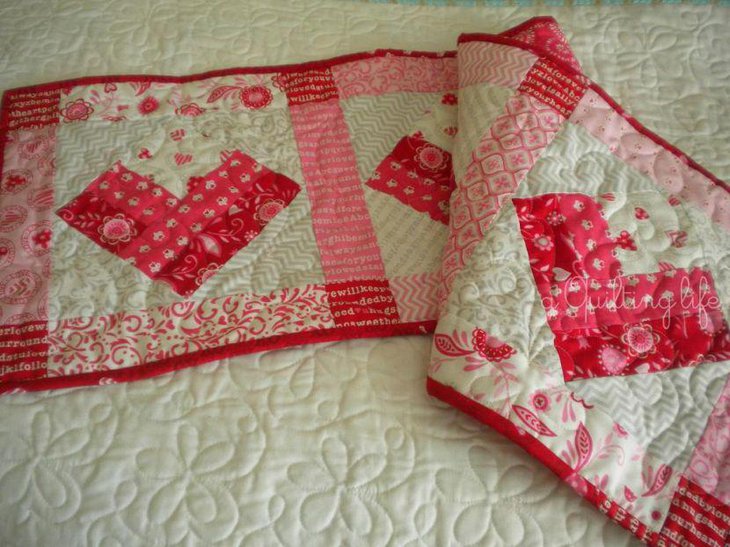 Patchwork Valentines table runner with hearts