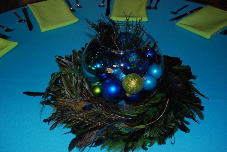 Peacock glass bowl centerpiece