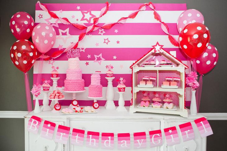 Pink American Doll Birthday Dessert Table Decor