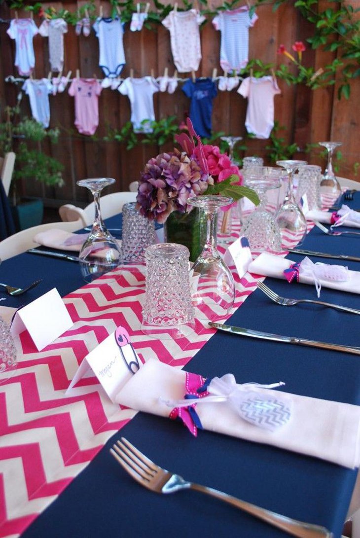 Pink and Blue Chevron Theme Table Runners