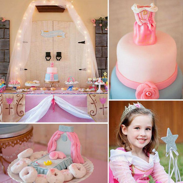 Pink and blue sleeping beauty birthday party table