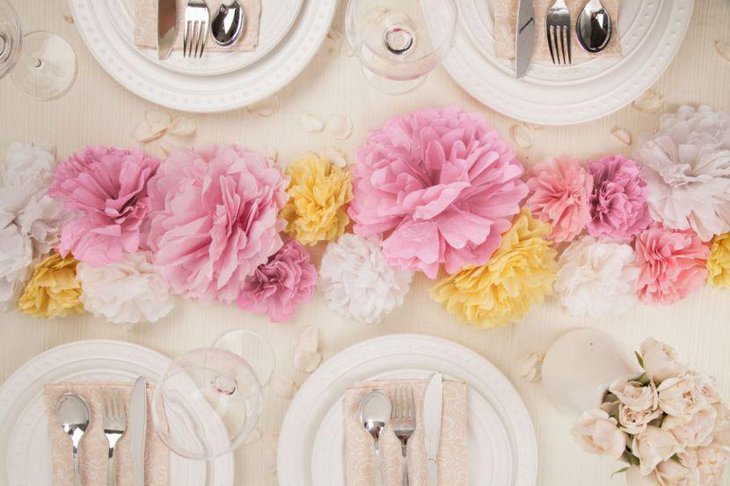 Pink and Yellow Paper Flower Wedding Table Runner