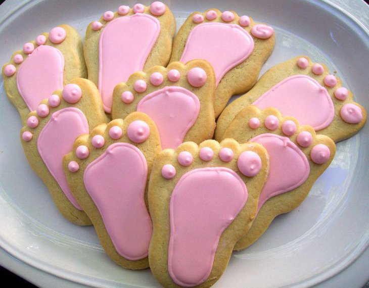 Pink baby footprint cookie favors for baby shower