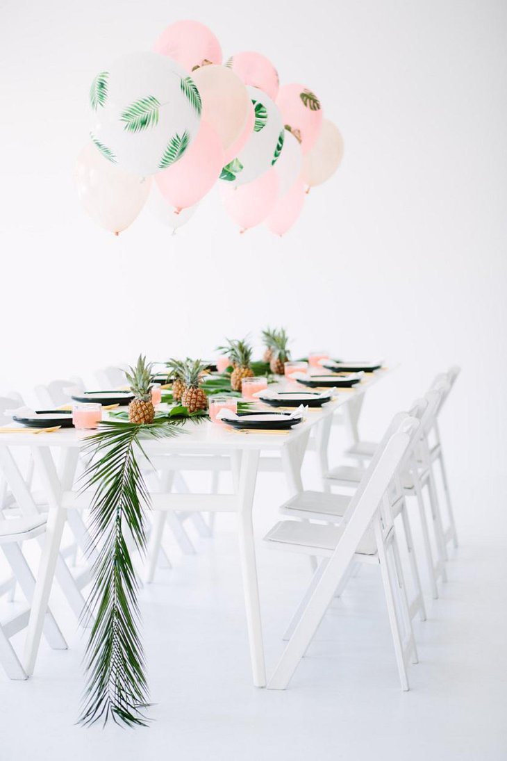 Pink Balloons and Green Leaves Wedding Centerpiece