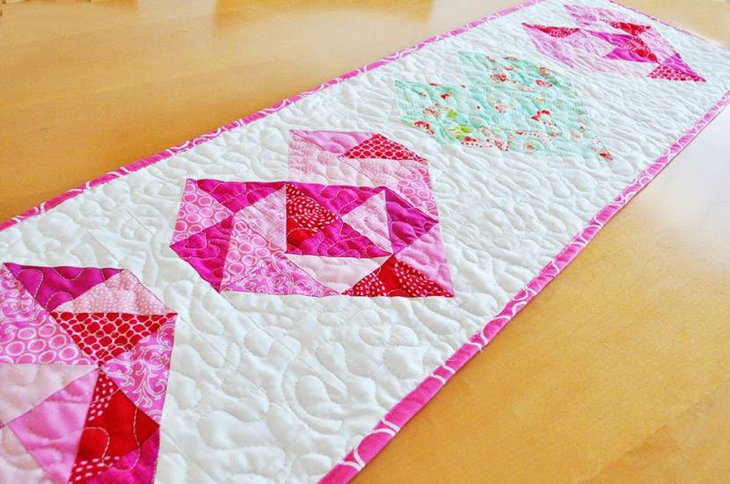 Pink quilted Valentine table runner