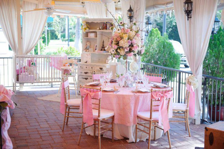 Pink spring themed girl baby shower decor 1