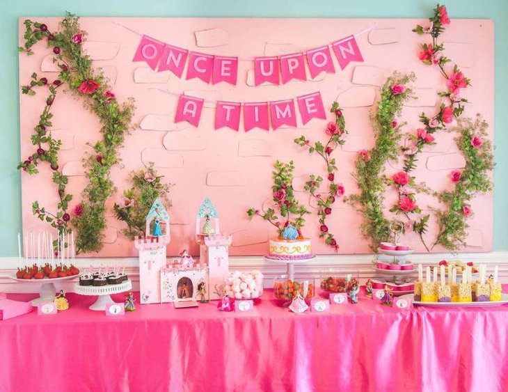 Pink themed sleeping beauty spring birthday table