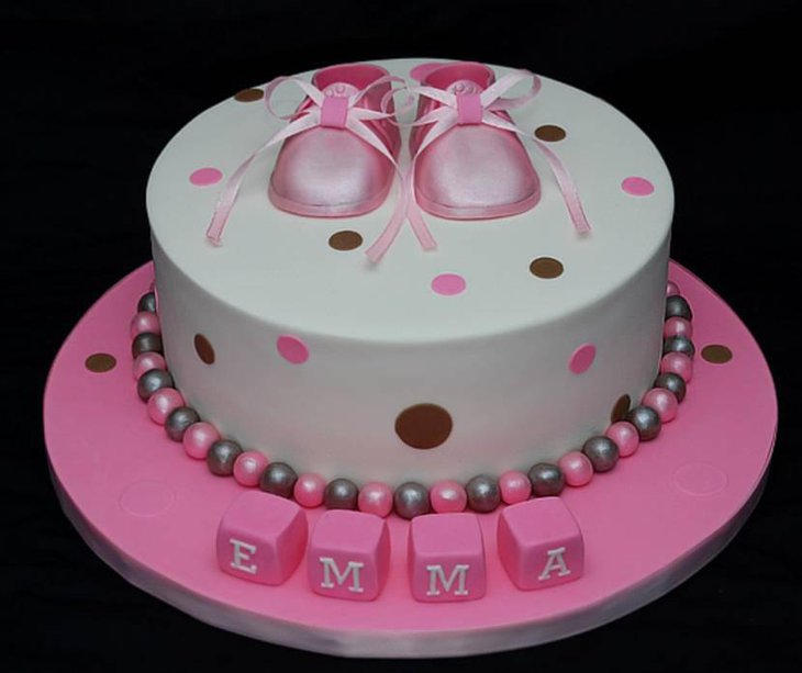 Polka Dotted Baby Shower Cake In Pink White