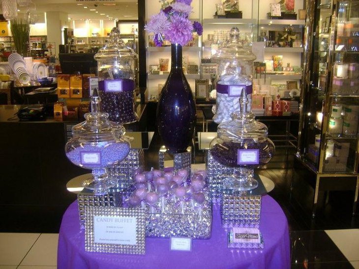 Pretty purple and white wedding candy buffet ideas