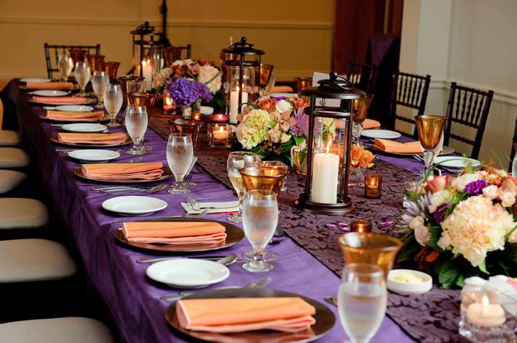 Purple and Orange Wedding Table Linen