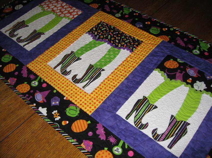 Quilted witch boots Halloween table runner