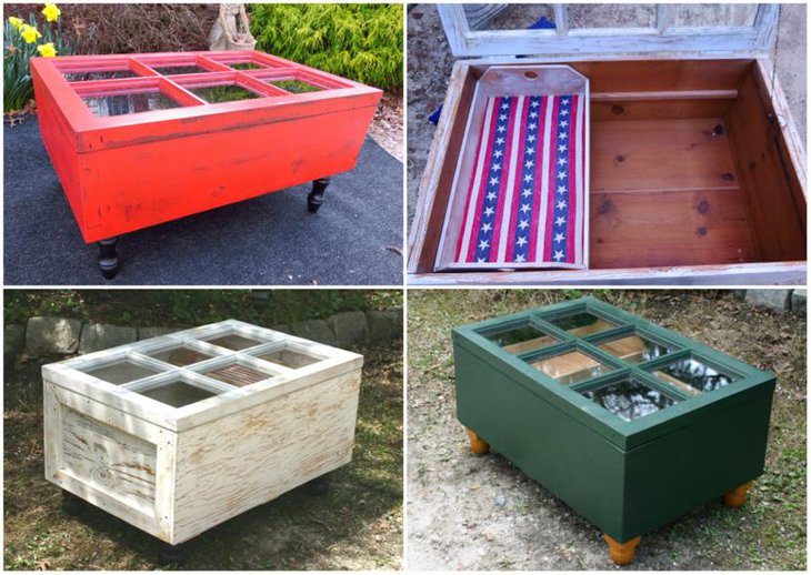 Reclaimed Window Coffee Tables in Vibrant Colors
