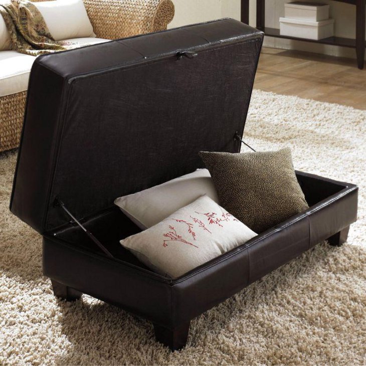 Rectangular leather lift top ottoman coffee table