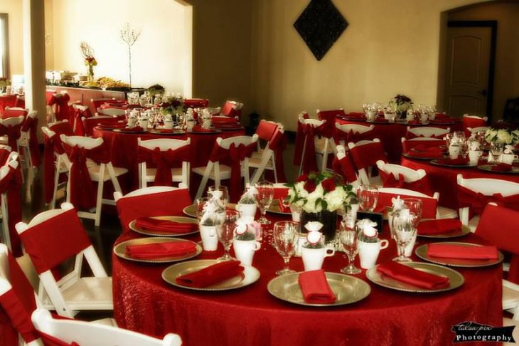 Red and White Roses In Coffee Bean Filled Vases