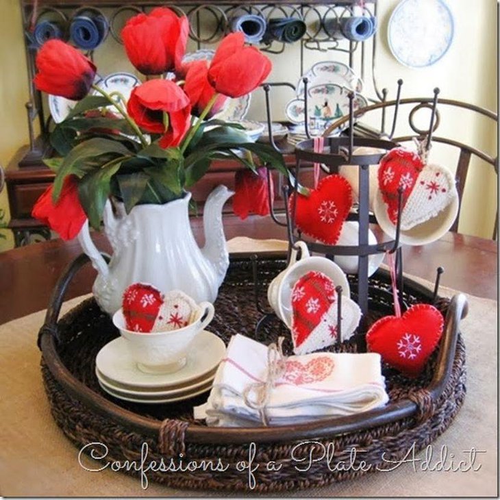 Red and white Valentines vignette decor