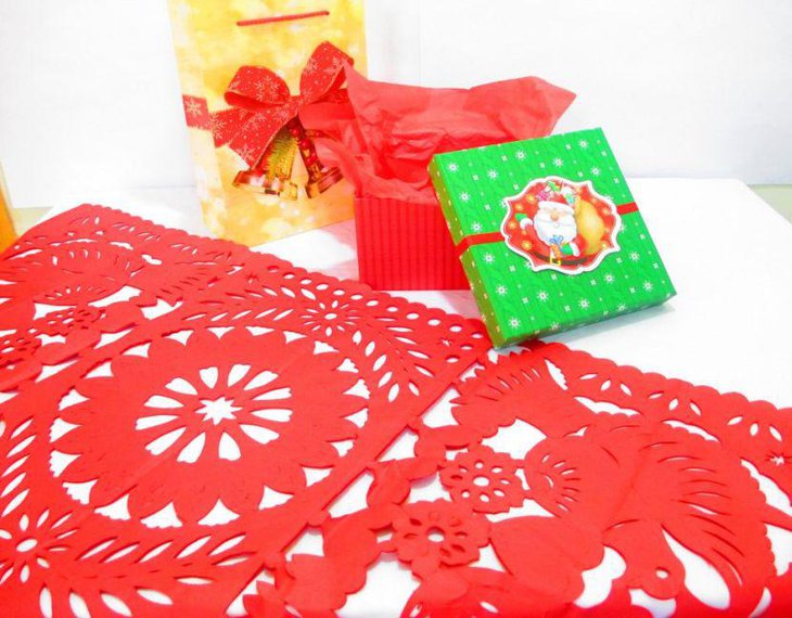 Red papel picado table runner decor