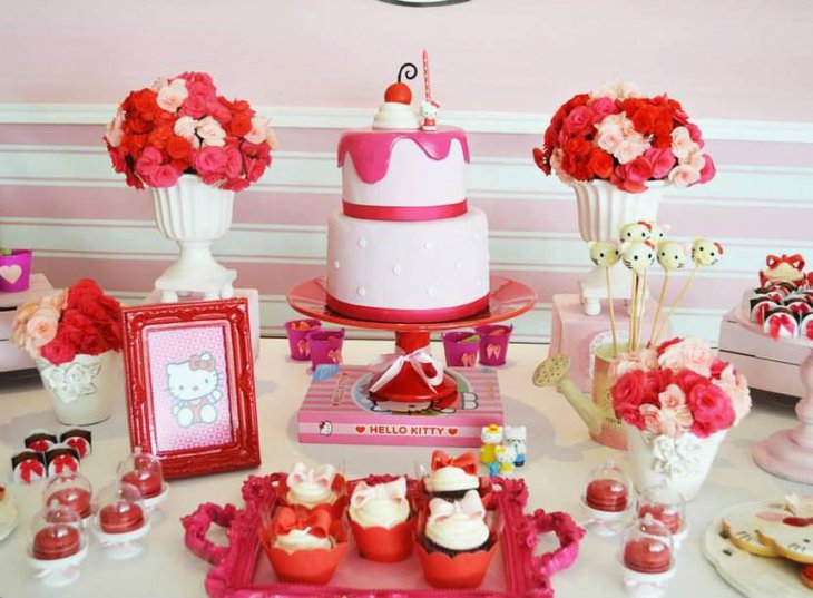 Red Pink Hello Kitty Table Decorations