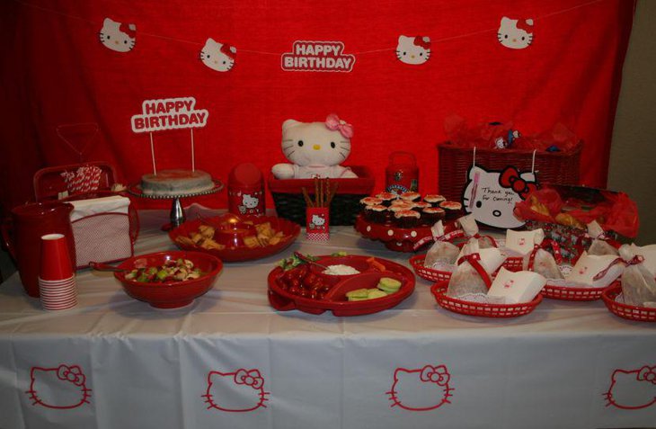Red themed Hello Kitty buffet table idea