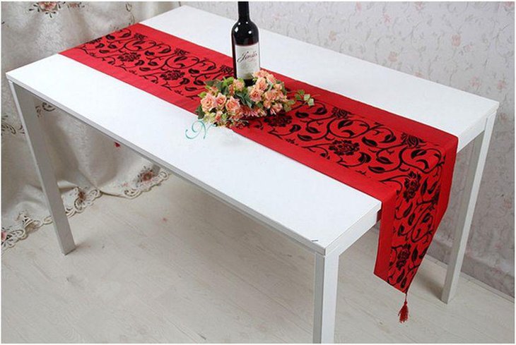 Red Valentines table runner with black floral patterns