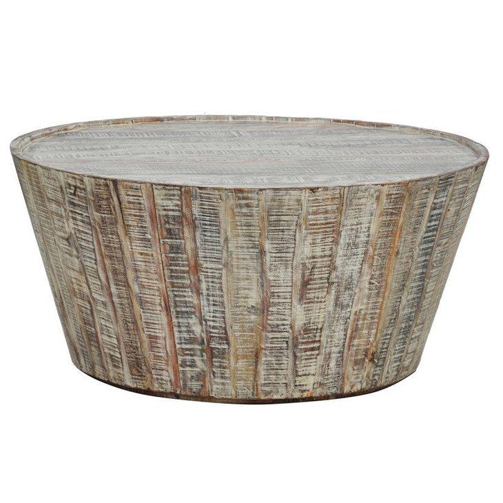 Round rustic barrel coffee table