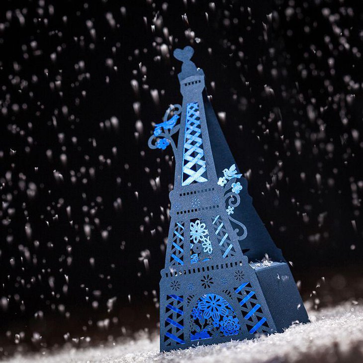 Royal Blue Eiffel Tower candy box on wedding table