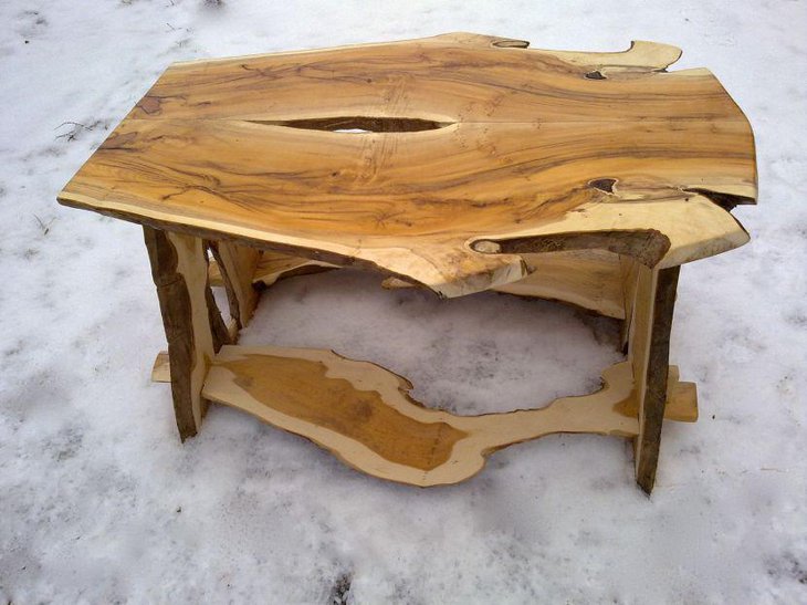 Rustic and unique natural wood coffee table