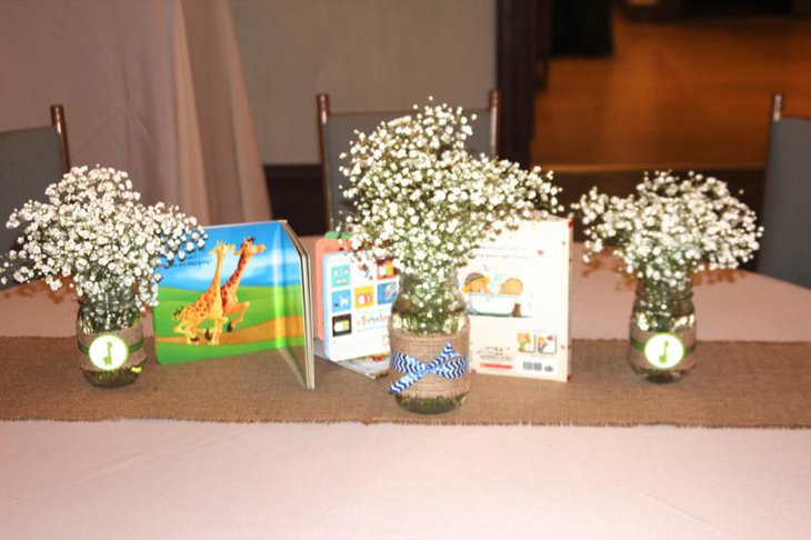 Rustic Burlap Table Runners with Flower Centerpieces