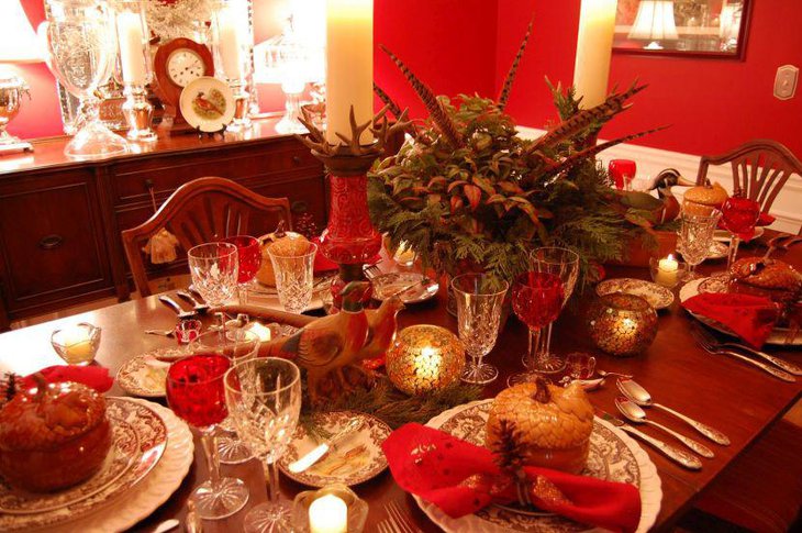 Rustic fall inspired Thanksgiving table set up on a naked table