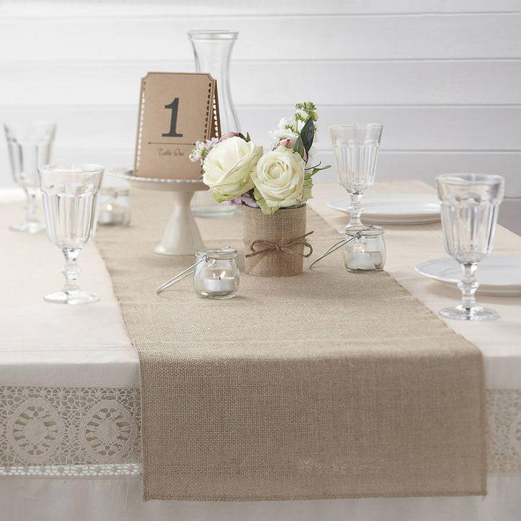 Rustic Wedding Table Runner Made of Hessian and Burlap