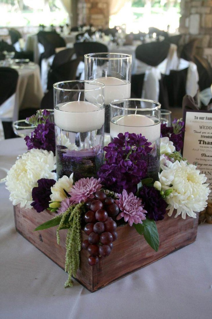 Rustic wooden box centerpiece