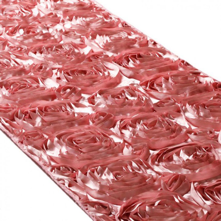 Satin rose patterns with embroidary on Valentines table runner